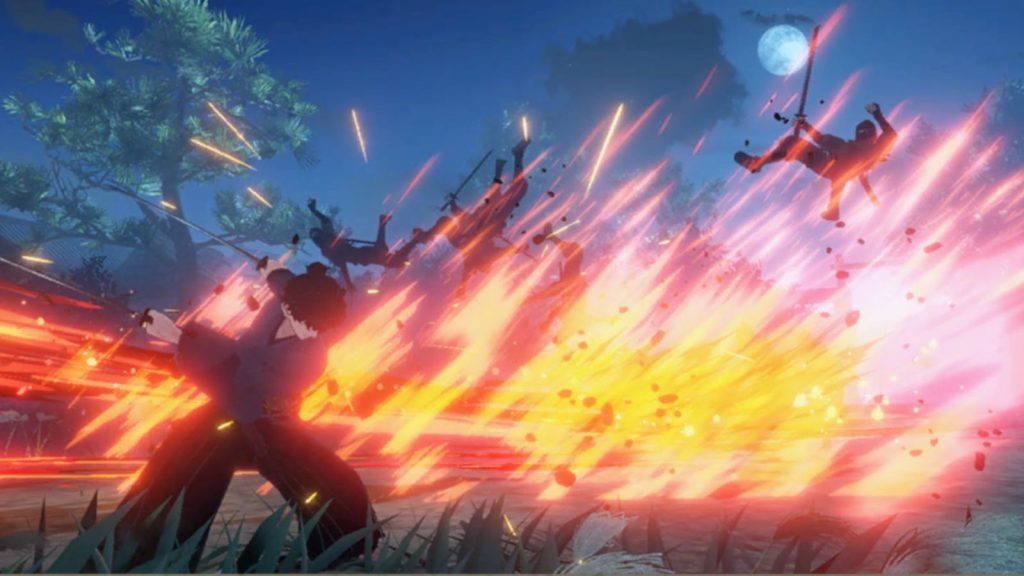 Iori utilizando a postura do fogo, captura de tela para o Review Fate/Samurai Remnant