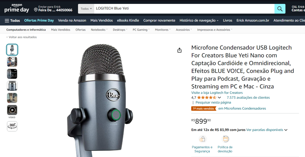 Logitech Blue Yeti está com desconto ABSURDO no Prime Day