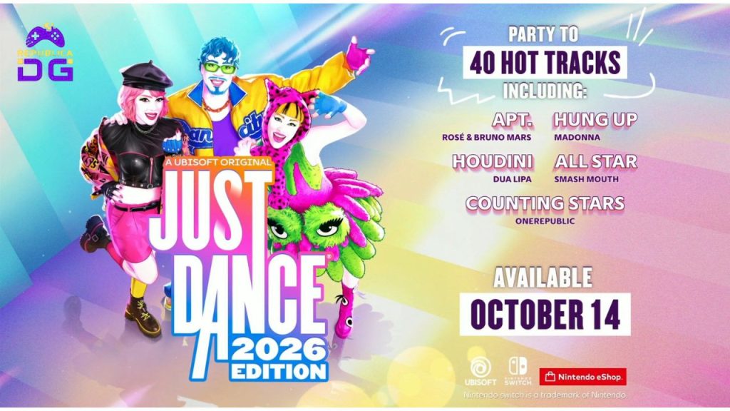 Just Dance 2026 traz 40 músicas inéditas, incluindo sucessos de Dua Lipa, Madonna e Smash Mouth, além do novo Party Mode cooperativo.
