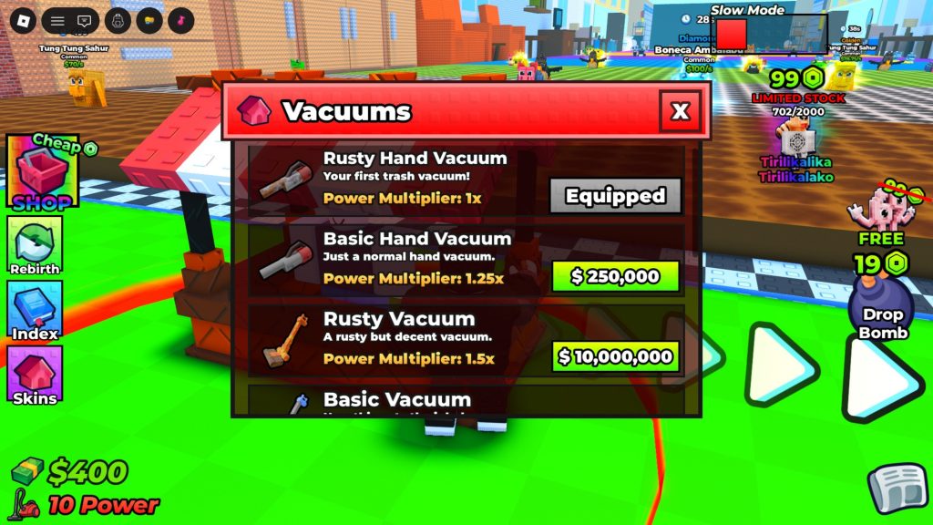 Roblox - Lista de aspiradores no Vacuum for Brainrots