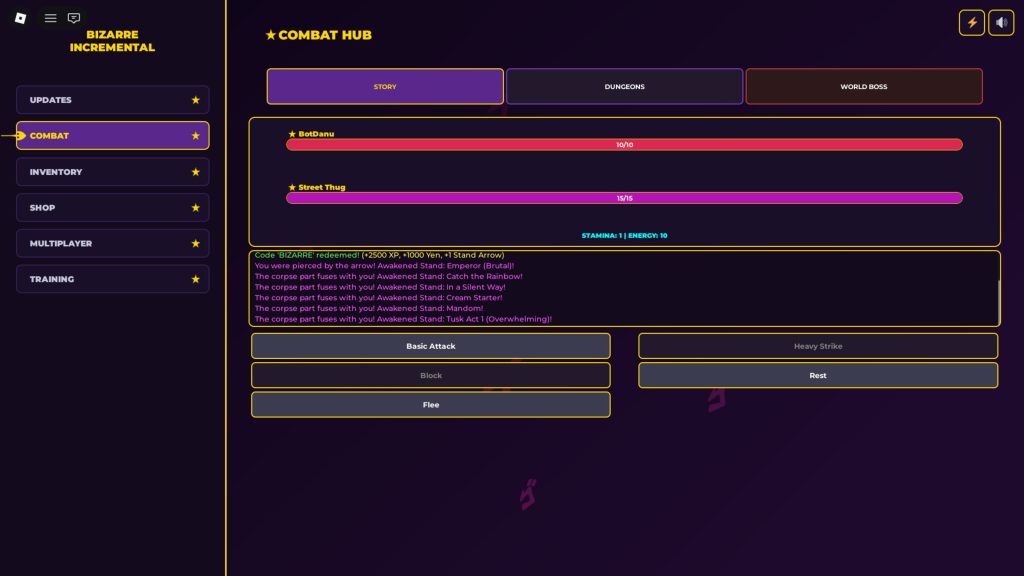 Roblox - Códigos de JoJo Bizarre Incremental (março 2026)