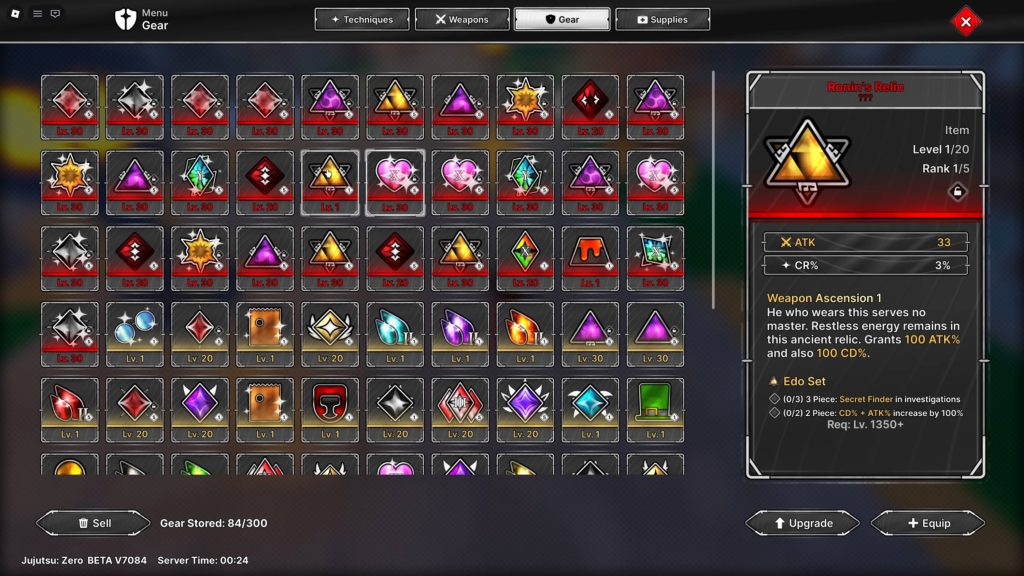 Roblox - Todos os Equipamentos em Jujutsu Zero