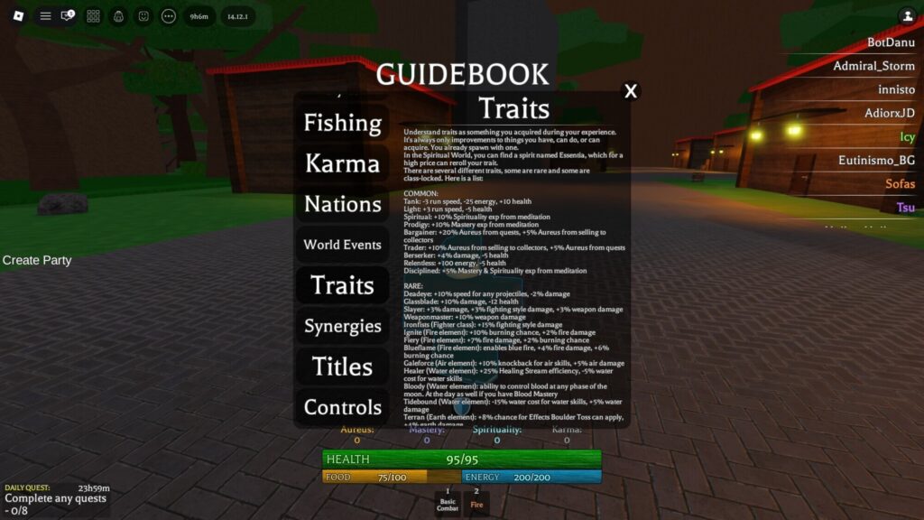 Roblox - Todos os Traços em Elementalism