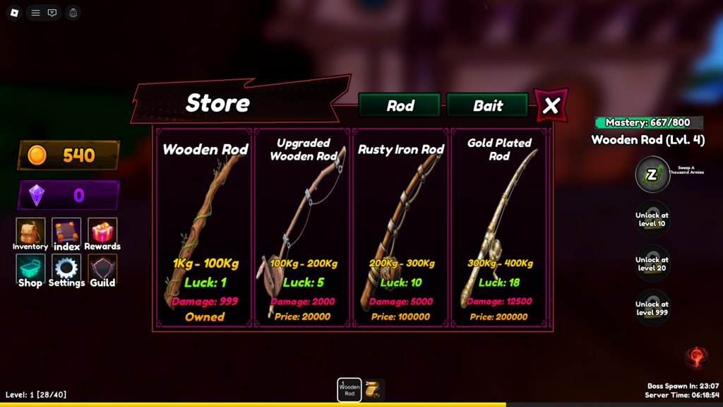 Roblox - Todas as Varas de Pesca em Titan Fishing