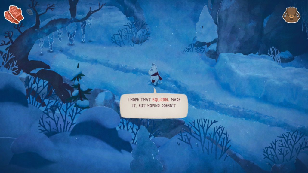 Moomintroll caminhando na neve