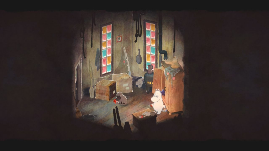 Moomintroll na cabana do seu amigo encontrando o Ancestor