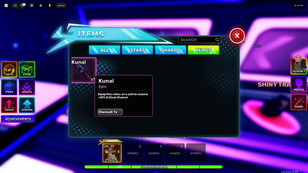 Roblox - Todos os relicários em Anime Story 2