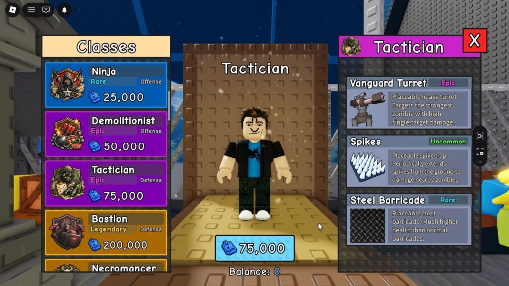 Roblox - Survive Zombie Arena: Guia da Classe Tático