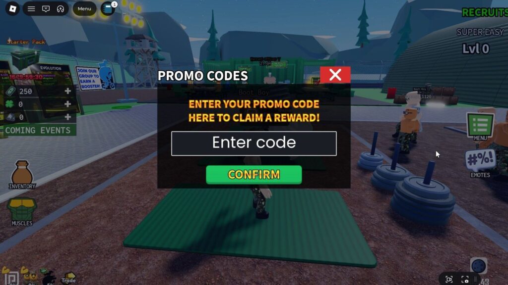 Roblox - Códigos do Muscle Military (junho 2026)