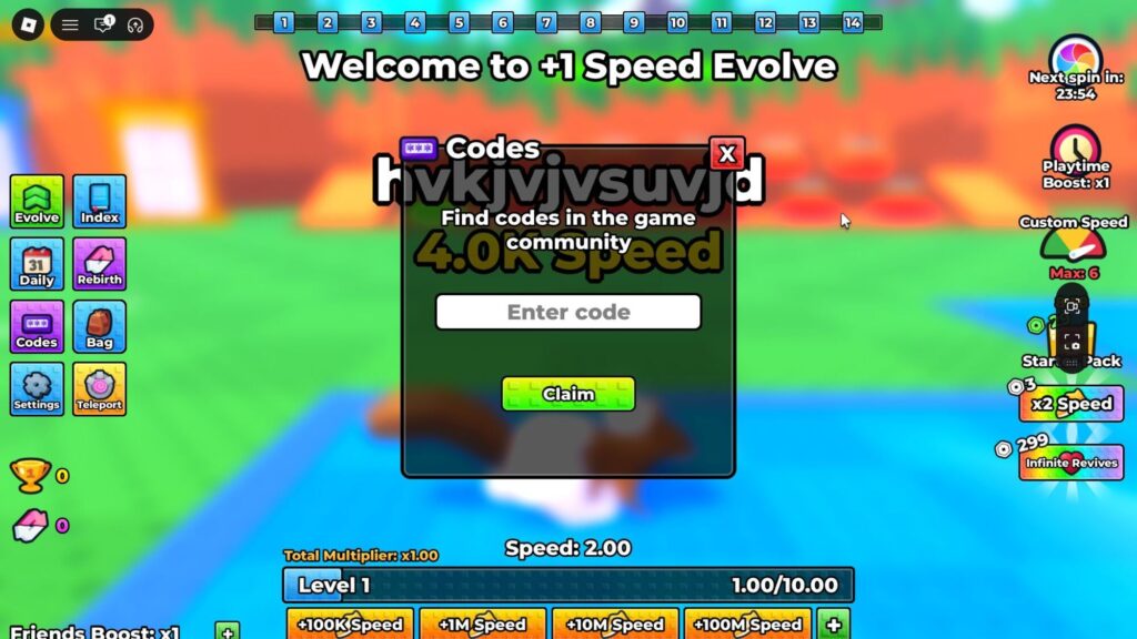 Roblox - Códigos de +1 Speed Evolve (Julho de 2026)