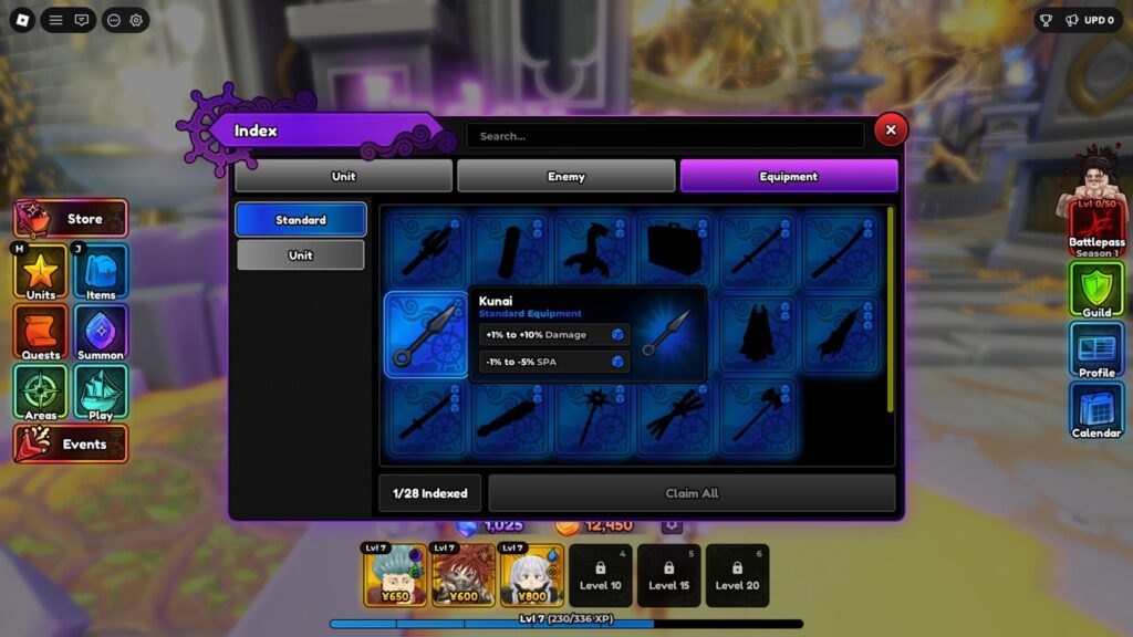 Roblox - Todos os Equipamentos em Anime Expeditions