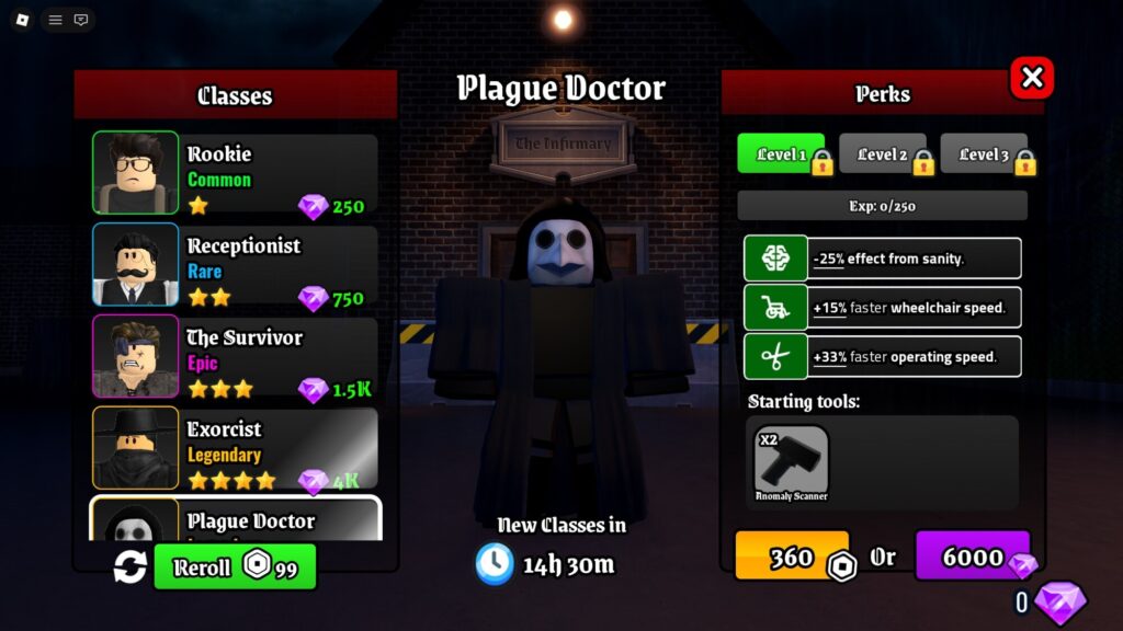 Roblox - Todas as Classes em Night At The Infirmary