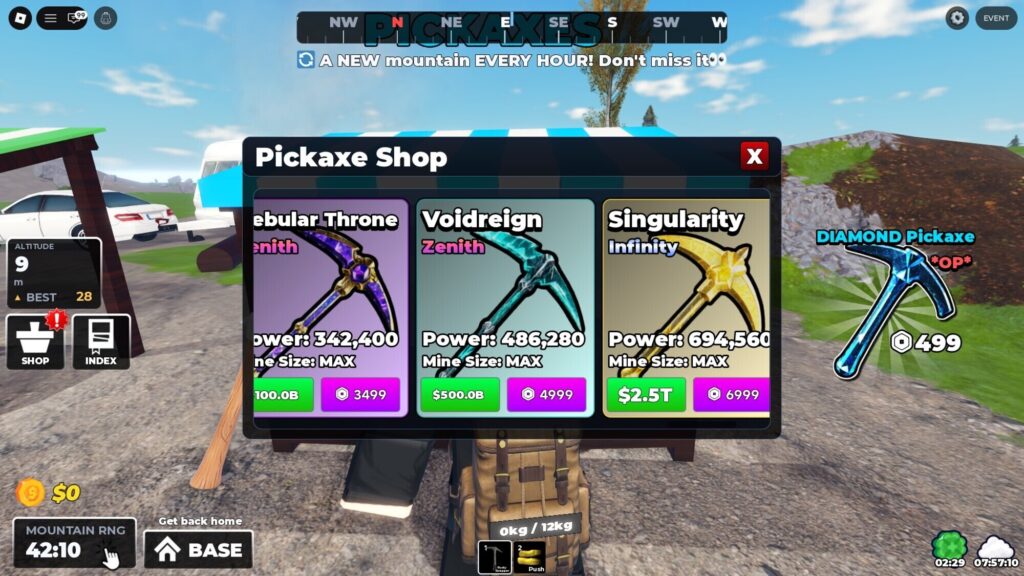 Roblox - Todas as Picaretas em Mine a Mountain